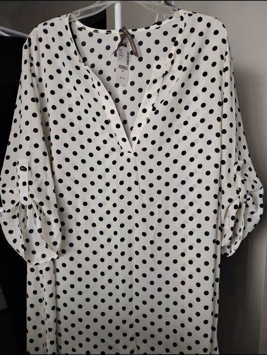 Penningtons Tops - Penningtons Women White/ Black Split Neck Apricot Polka Dot 3/4 Sleeve Tunic Top